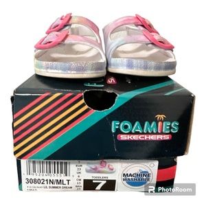 Gentle Worn - Skechers Girl's Foamies Cali Blast-Lil Summer D Slide Sandal